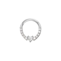 Silver piercing ring with white round zircons and a central heart-shaped stone - White CZ Heart / Silver