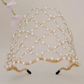 Elegant bridal pearl headband with gold woven wire and starry white pearls - Gold