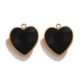 Paire de pendentifs cœur en cristal noir avec bordure dorée en acier inoxydable - Style D Noir