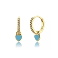 Gold heart drop earrings with sky blue enamel and sparkling pavé crystals - Gold Plated Sky Blue