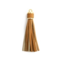 Brown leather tassel keychain with gold metal cap and ring clasp accessory - Basic Ring Style / Brown