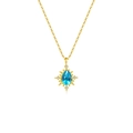 Collana in argento 925 placcata oro 18K con ciondolo a goccia in zircone blu e diamanti - Argento 925 / Oro 18K