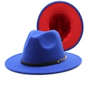 Flat brim wool felt fedora in royal blue and red contrast with gold chain detail - Royal Blue + Red
