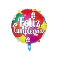 Colorful 18-inch round foil balloon featuring Feliz Cumpleaños festive design - Balloons Spanish Birthday Round Balloon