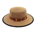 Britischer Strohhut mit flacher Oberseite, Lederband und schwarzer Krempeneinfassung - M (56-58cm) / Khaki