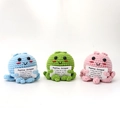 Three handmade crochet positive octopuses in blue green and pink with cards - Set Of 3 Octopus Pink Blue Green