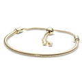 Minimalist gold plated snake bone bracelet with adjustable sliding clasp and beads - Gold