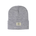 Close-up of grey knit beanie with Brooklyn Twenty letter patch and ribbed texture - M (56-58cm) / Light Gray