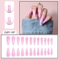 Funkelnde rosa Stiletto-Kunstnägel mit bunten Pailletten und langer, spitzer Form, 24er Set - Kleber-Typ / Dunkelrosa mit Pailletten (CJCY-187)