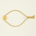 Adjustable gold plated box chain bracelet featuring a square pendant with letter C - Letter C / Gold