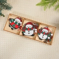 Three-piece wooden snowman Christmas tree ornaments in a decorative storage box - Three-Grid Wood [Snowman]