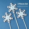 Three-piece silver glitter and blue acrylic snowflake cake toppers with mini rhinestone - 3pcs Glitter Silver Snowflakes