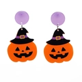 Details von Halloween Kürbis Ohrringen mit Hexenhut und lila mattierten runden Steckern - Schwarzer Hut Kürbis