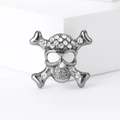 Punk style skull brooch with sparkling rhinestones in a dark grey metallic finish - Clear Rhinestone Style / Gun Black (Black-1557)