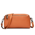 Caramel genuine leather crossbody bag with lychee texture and adjustable strap - Orange