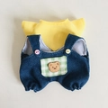 Süßes gelbes T-Shirt und blaue Denim-Latzhose mit Bärenstickerei für 17cm Puppen - Gelbes T-Shirt & Grün Kariertes Denim-Latzhosen-Set / Passend für 17cm Puppe