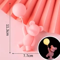 Pink bear cake topper figurine with warm yellow LED light, 11.3cm height for gift decor - Pink Plastic Balloon Bear with Light