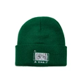 Close-up of dark green beanie featuring white anime embroidery and Japanese text - M (56-58cm) / Dark Green