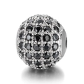 Macro shot of silver-plated bead with micro-pave black cubic zirconia stones - Platinum Black Zirconia