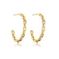 Exaggerated 18K gold plated chain link C-shaped hoop earrings with sparkling zircons - Chain Link Design-Gold