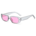 Fashionable rectangle sunglasses with transparent frame and bright pink lenses - Clear Grey Pink