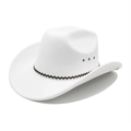 Classic white wide brim western cowboy felt hat with woven band and metal side eyelets - M (56-58cm) / White