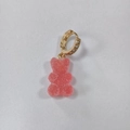 Pink frosted gummy bear earring with a gold zircon studded hoop fastener - Candy Rose Red