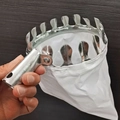Testa raccoglifrutta in metallo con anello seghettato e grande sacco di raccolta bianco - Raccoglitore di frutta