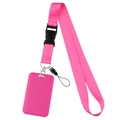 Pink lanyard and hard card holder set with buckle and metal hook for IDs and keys - Holder Set / Pink
