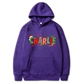 Purple Christmas hoodie featuring festive CHARLIE typography with reindeer antlers - Purple