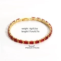 Single row tennis bracelet with 4x6mm red zircons in 17cm gold-plated setting - Red Rectangular Zirconia Tennis Bracelet (Style 3)