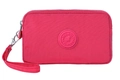 Rose red nylon wristlet phone bag with triple zippers and round logo detail - Rose Red