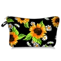 Detail of floral makeup bag featuring sunflower prints and secure black zipper handle - Sunflower and Daisy on Black (03)