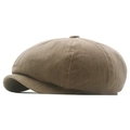 Vintage brown cotton newsboy cap with classic eight-panel texture and short curved brim - Adjustable / Khaki