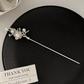 Elegant silver metal hair pin with white floral blossoms and pearl accents - Pearl Plum Blossom Silver