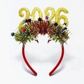 2026 New Year headband with gold glitter numbers and festive multi-color tinsel decor - 2026 New Year Headband-Yellow