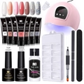 Complete Née Jolie extension nail gel kit with 7 colors, UV lamp, and essential manicure tools - 7 Color Set With Lamp 06