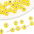 Handmade 6mm yellow flower-shaped Millefiori beads with eye pattern for DIY jewelry making - Yellow