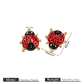 Red and black enamel ladybug pendant in gold-tone stainless steel with 40mm x 36.6mm dimensions - 40mm x 36.6mm