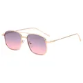 Lunettes de soleil rétro en métal à double pont avec verres dégradés violets pour hommes et femmes - Monture Dorée Verres Gris Rose