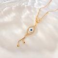Goldene Halskette mit bösem Blick Anhänger und weißen Zirkonia auf Keramik - XL009-Klassisches Auge