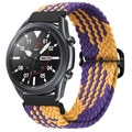 Dettaglio del cinturino regolabile in nylon intrecciato viola e giallo per Galaxy Watch - Motivo Z Oro Viola