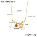 Collar de titanio oro mate con colgantes cuadrados de ojo de tigre y piedra de pino blanco - Dorado