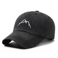 Vintage black washed cotton baseball cap with mountain embroidery and distressed texture - Adjustable / Black