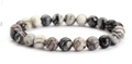 8mm grey white marble stone bead bracelet with black patterns for men and women - Black Network Stone