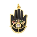 Golden Hamsa hand charm with black enamel and colorful zircon stones for DIY jewelry - Black Hamsa Hand Pendant-58