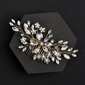Detail of handcrafted bridal hair comb with gold wires, marquise crystals, and pearls - KC Gold Pointed Drill