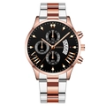 Men's quartz chronograph watch with black dial and silver-rose gold stainless steel strap - Black Dial Rose Gold Hands Two-tone Band (Fork End)
