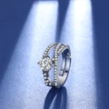 Silver 925 double-band engagement ring with round center stone and pave zircon details - Three Lives Three Worlds Ring Ljz-70 / Adjustable Open