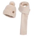 Winter beige knitted hat and scarf set with sequins and colorful speckled accents - Two-Piece Set / Beige